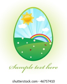 Easter card with cute spring landscape.