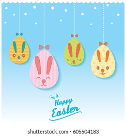 Easter card decoration with egg painted.Blue background color.