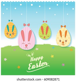 Easter card decoration with egg painted.Blue background color.
