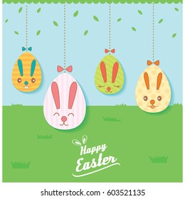 Easter card decoration with rabbit for pattern of egg,  nature background.Illustration vector.