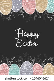 Easter card with decorative eggs and greetings. Vector