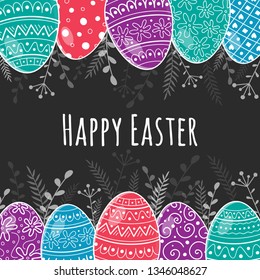 Easter card with decorative eggs and greetings. Vector