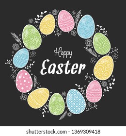Easter card with decorative eggs and greetings. Vector