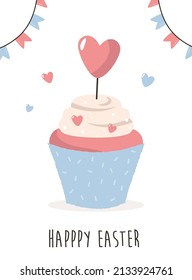 Easter card with delicious cupcake and decorative wreaths.