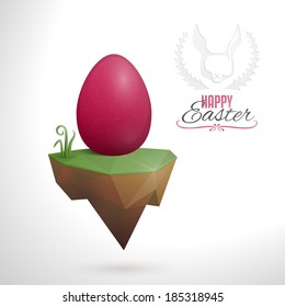 Easter card design with abstract, low-poly floating island and egg 