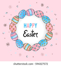 Easter card design. Circle Easter frame with watercolor eggs. vector illustration. 