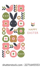 Diseño de tarjetas de Pascua. Conejo lindo y elementos simples de Pascua. Para tarjetas de felicitación, afiches, volantes y pancartas, etc.