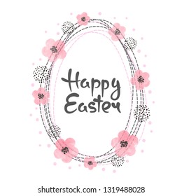 Easter card design with egg shaped floral frame.