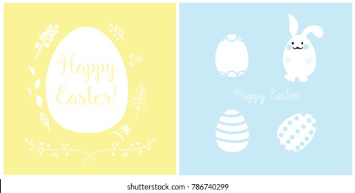 Easter card design with eggs rabbit different leaves and flowers