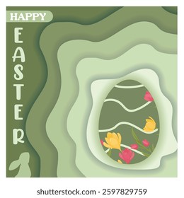 Easter card design with eggs and spring flowers. Traditional spring religious celebration. Easter 2025 concept.