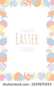 Diseño de tarjeta de Pascua con marco. Lindo póster dibujado a mano