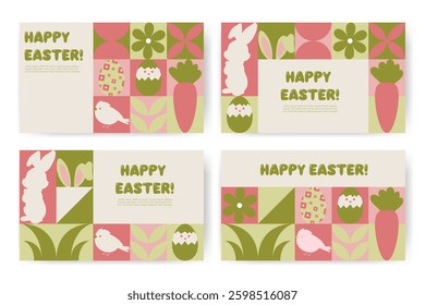 Easter card design. Easter items in simple geometric shapes, geometry minimalistic style for card, invitation, poster, flyer, web design