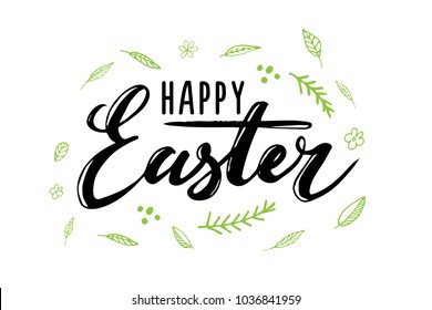 Easter card design with modern calligraphy, hand drawn lettering - white background