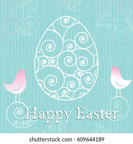 Easter card with doodle egg, bird and text.  Elegant design template vector illustration eps 10