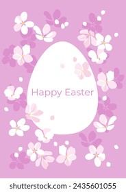 Easter card with an Easter egg and apple flowers on a pink background Vector