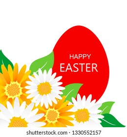 Easter card with egg  and background with color floral. Vector graphic illustration.