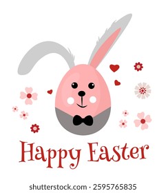 Easter card. Easter egg with bunny ears. Easter bunny. Leatering