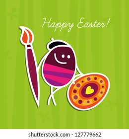 Easter card, Easter egg, cartoon character of artist egg