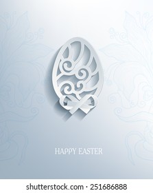 Easter card. Egg cut paper with shadow, 3d effect.