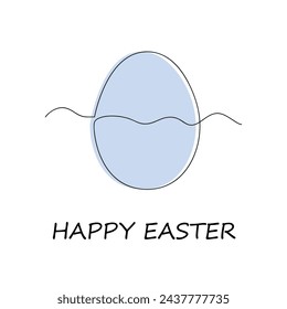 Easter card with egg drawn in one continuous line. One line drawing, minimalism. Vector illustration.