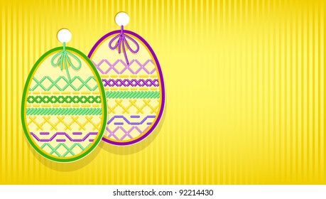 Easter card with egg and embroidery. Vector illustration.