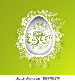Easter card. Egg and flowers. Vector illustration