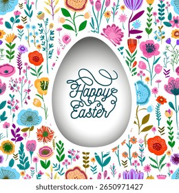 Easter card with egg. hand drawn. Not AI, Vector illustration.