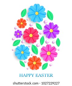 Easter card with egg made from flowers on white background. Vector illustration.