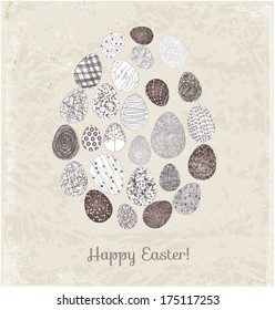 Easter card. Easter egg made of many small eggs. Vector Illustration