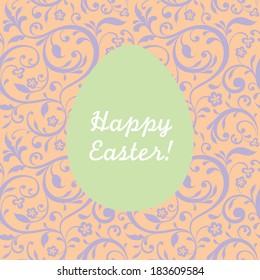 Easter card with egg on a floral background. Vector illustration.
