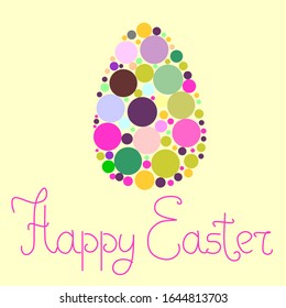 Easter card with egg in pointillism style. Drawing dots.