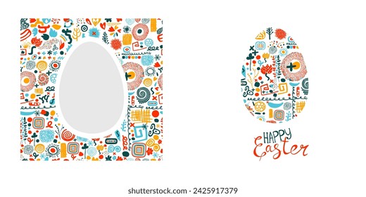 Easter card with egg. Postcard Happy Easter . hand drawing. Not AI. Vector illustration