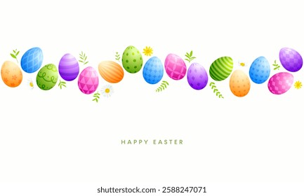 Easter card, Easter egg poster, painted eggs pattern border