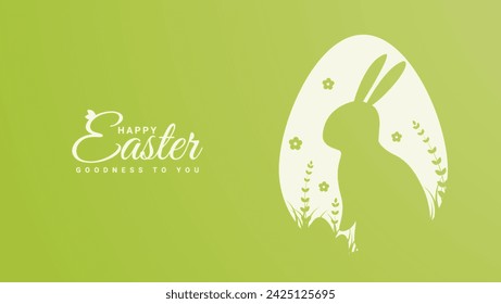 Easter card with egg shaped frame with spring flowers on green background.Easter bunny vector illustration.