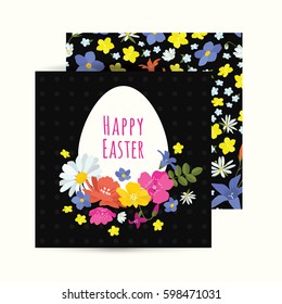 Easter card with egg in wreath of wild flowers.  Templates.