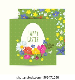 Easter card with egg in wreath of wild flowers.  Templates.