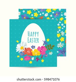 Easter card with egg in wreath of wild flowers.  Templates.