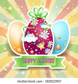 Easter card with Easter eggs and banner, vector