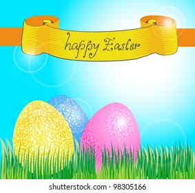Easter card with eggs and banner,vector illustration