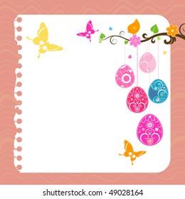 easter card with eggs, bird and butterflies