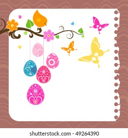 easter card with eggs, bird and butterflies