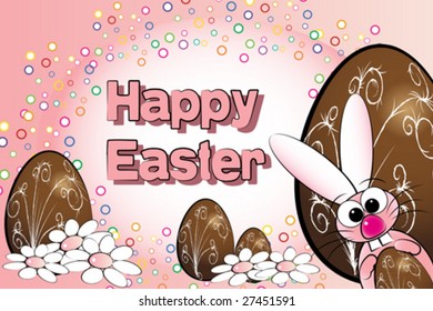 Easter card with eggs, bunny and daisies - Card for kids