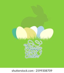 Easter card eggs with bunny. hand drawn. Not AI, Vector illustration.