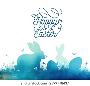 Easter card eggs with bunny. hand drawn. Not AI, Vector illustration.