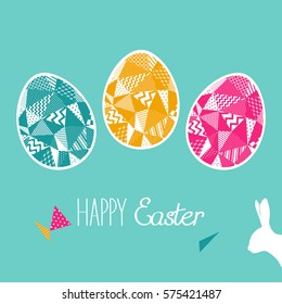 Easter card with easter eggs and easter bunny. Vector illustration.