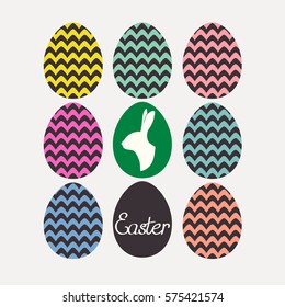 Easter card with easter eggs and easter bunny. Vector illustration.