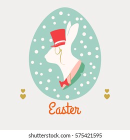 Easter card with easter eggs and easter bunny. Vector illustration.