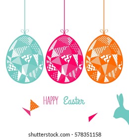 Easter card with easter eggs and easter bunny. Vector illustration.