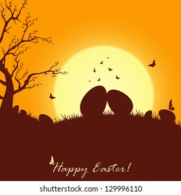 Easter card with eggs and butterfly, illustration.