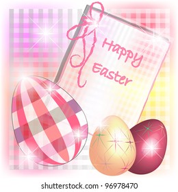Easter card with eggs in checks and fantasy colors